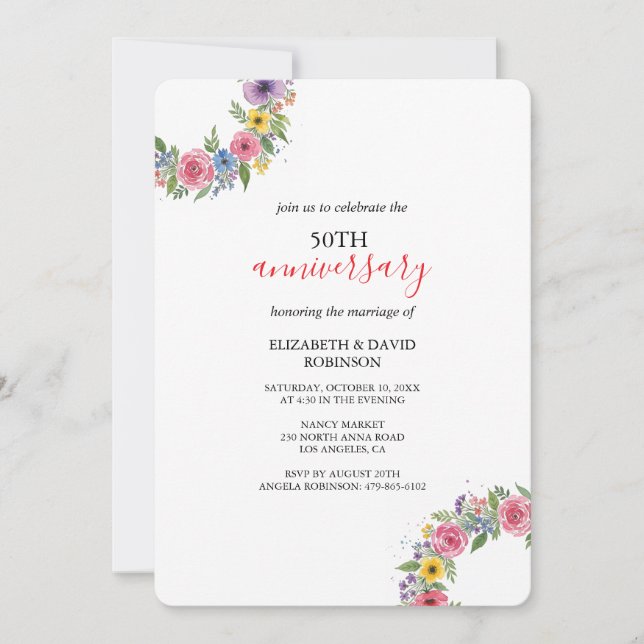 Invitation célébration unique 50e anniversaire mariage (Devant)