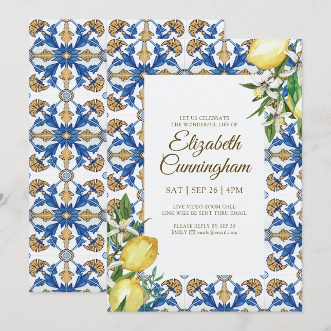 Invitation Célébration virtuelle de la vie Bleue Méditerranée (Devant / Derrière)