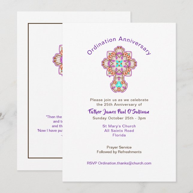 Invitation Célébrations de l'anniversaire de l'Ordination du  (Devant / Derrière)