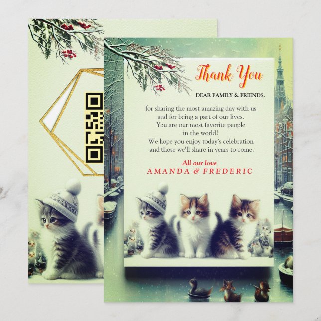 Invitation Célébrations d'hiver dans la neige, avec Kittens (Devant / Derrière)