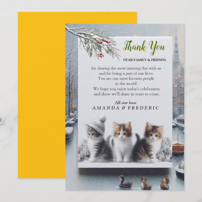 Invitation Célébrations d'hiver dans la neige, avec Kittens (Devant / Derrière)