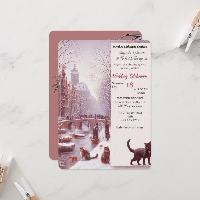 Invitation Célébrations d'hiver dans la neige, avec Kittens (Devant/Arrière en situation)
