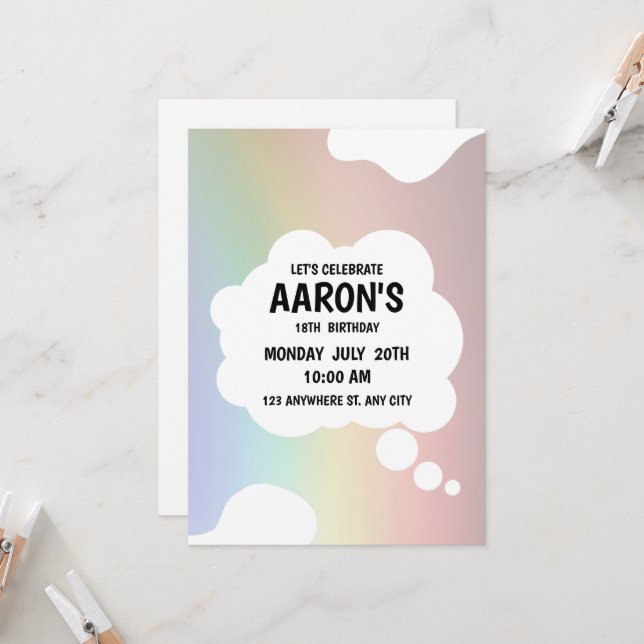 Invitation Célébrer 18e Anniversaire Couleurs Mélangées Texte (Devant/Arrière en situation)