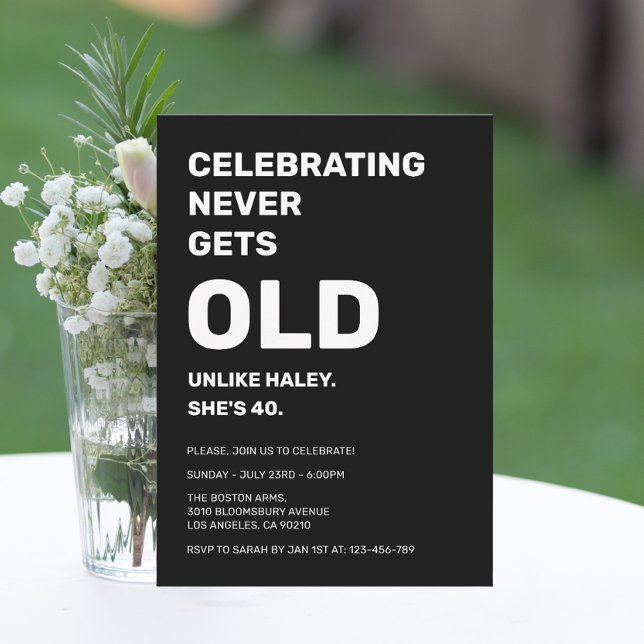 Invitation Célébrer ne devient jamais vieux drôle 40e anniver (Créateur téléchargé)