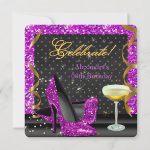 Invitation Célébrer rose violet Parties scintillant noire fêt