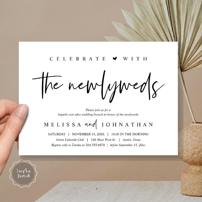 Invitation Célébrez avec les jeunes mariés, Brunch de mariage (Celebrate with the Newlyweds, Wedding Brunch Invitation Card, PDF, in modern black and White)