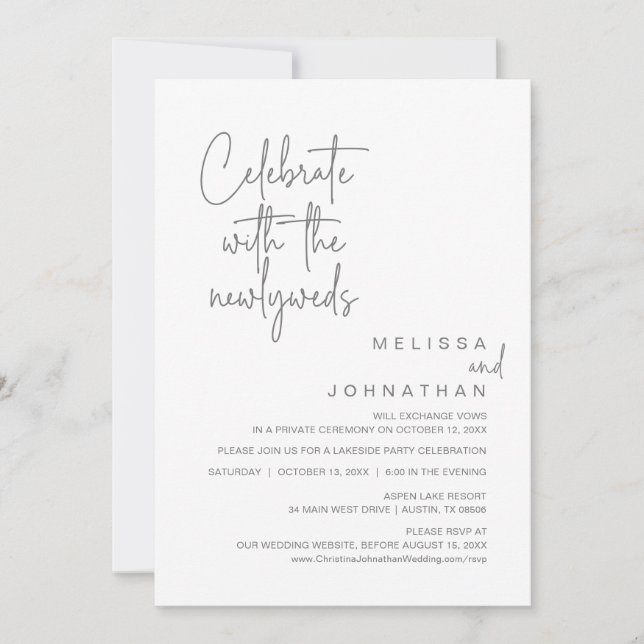 Invitation Célébrez Avec Les Nouveaux Mariés, Mariage Elopeme (Devant)