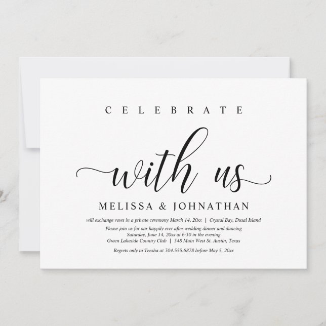 Invitation Célébrez avec nous, Dîner Mariage Elopement (Devant)