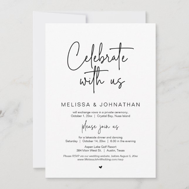Invitation Célébrez avec nous, Dîner Mariage Elopement (Devant)