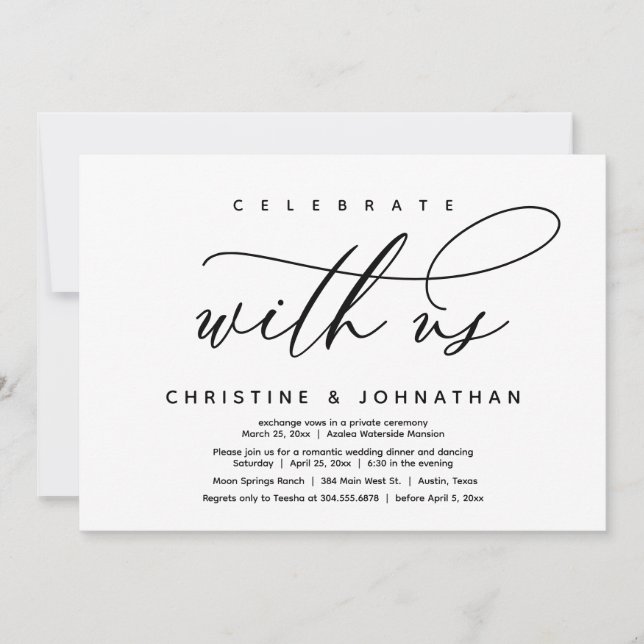 Invitation Célébrez avec nous, Dîner Mariage moderne Elopemen (Devant)
