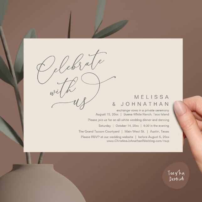 Invitation Célébrez avec nous, Dîner Mariage romantique (Celebrate With Us, Romantic Wedding Dinner Party Lunch Brunch Invitation Card PDF Cream Grey)