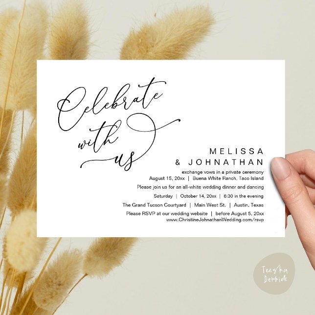 Invitation Célébrez avec nous, Dîner Mariage romantique (Celebrate With Us, Romantic Wedding Dinner Party Lunch Brunch Invitation Card PDF White Black)