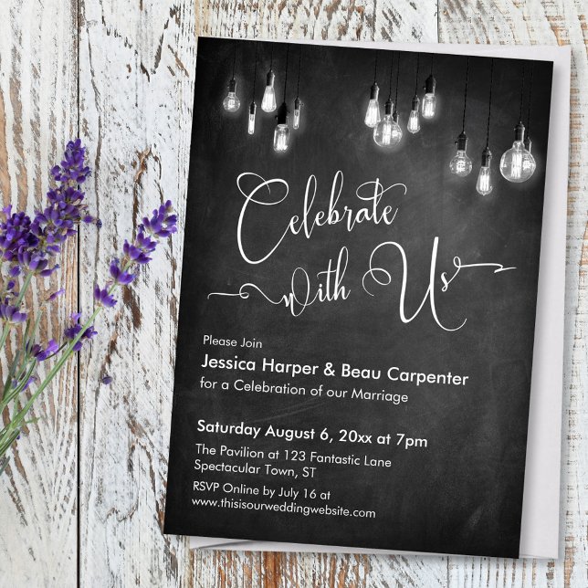 Invitation Célébrez avec nous Edison Lights Chalkboard événem (Créateur téléchargé)