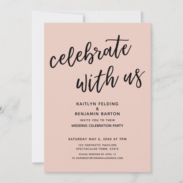 Invitation Célébrez avec nous Fête de mariage rose pastel déc (Devant)