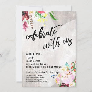 Invitation Célébrez avec nous Fleur Boho Rustique Bois Coeur