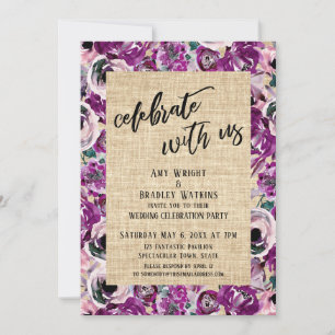 Invitation Célébrez avec nous Fleurs Peintes en Rose Burlap