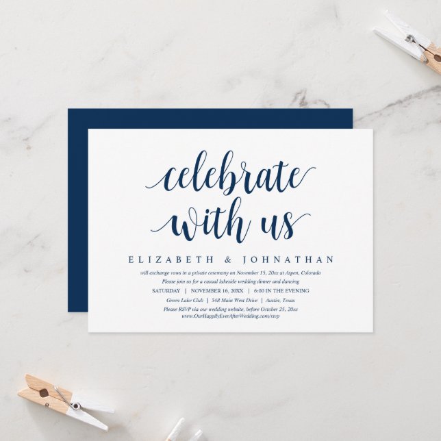 Invitation Célébrez avec nous, Mariage Elopement Dinner Invit (Devant/Arrière en situation)