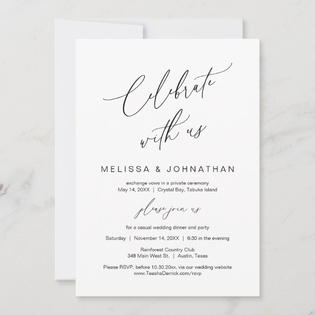 Invitation Célébrez avec nous, Mariage en fuite moderne (Devant)