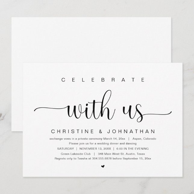 Invitation Célébrez avec nous, mariage intime (Devant / Derrière)