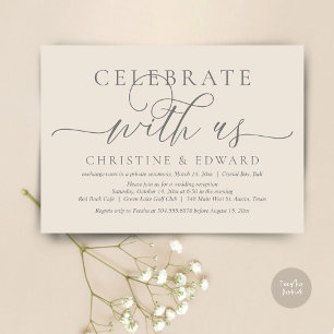 Invitation Célébrez avec nous, Mariage intime, Crème et Gris