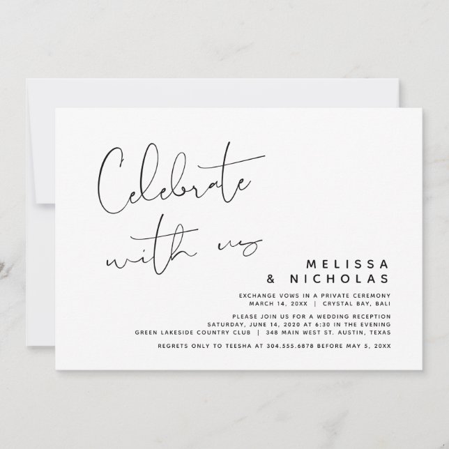 Invitation Célébrez avec nous, Mariage Intime Fête (Devant)