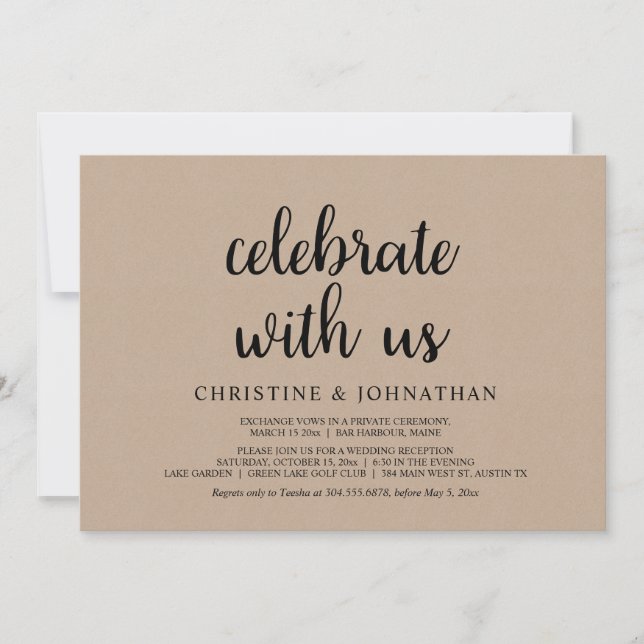 Invitation Célébrez avec nous, Mariage Rustique Fuite de Noce (Devant)