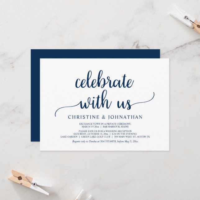 Invitation Célébrez avec nous, Mariage Rustique Fuite de Noce (Devant/Arrière en situation)