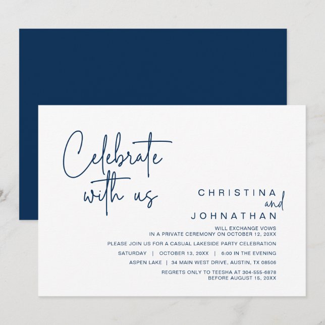 Invitation Célébrez avec nous, Post Mariage Elopement Party (Devant / Derrière)