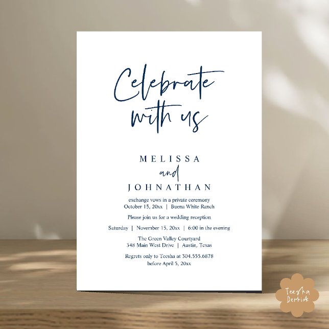 Invitation Célébrez avec nous, Réception de mariage moderne (Celebrate with us Modern Casual Wedding Reception Dinner Lunch Brunch Invites Card PDF Navy Blue)