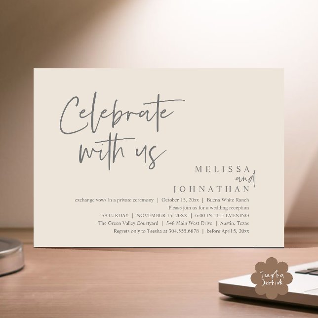 Invitation Célébrez avec nous Réception de mariage moderne (Celebrate with us Modern Casual Wedding Reception Dinner Lunch Brunch Invites Card PDF Cream Grey)