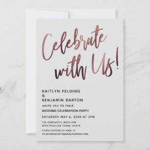 Invitation Célébrez avec nous ! Rose Gold Calligraphie Gris