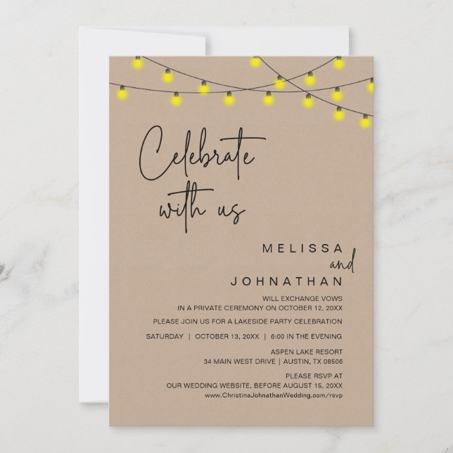 Invitation Célébrez Avec Nous, Rustique Dîner Mariage (Devant)