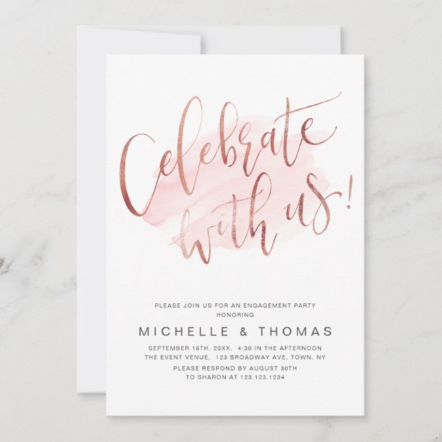Invitation Célébrez Avec Nous Script Rose Gold Blush Simple (Devant)