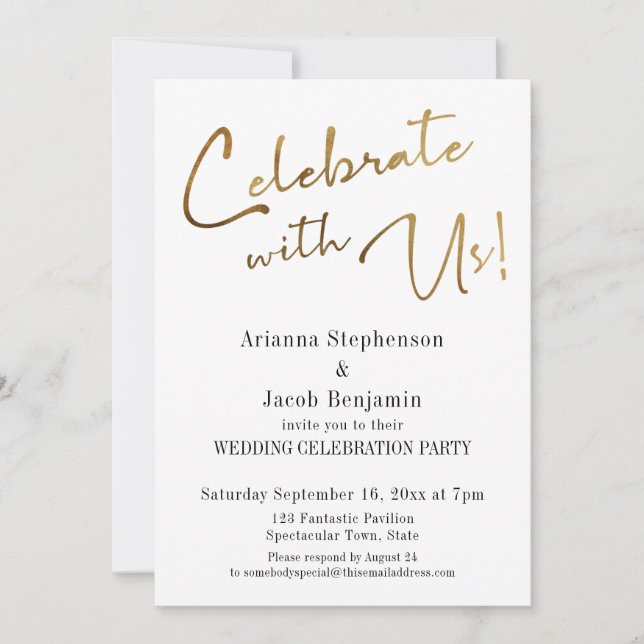 Invitation "Célébrez avec nous !" Simple fête de mariage en o (Devant)