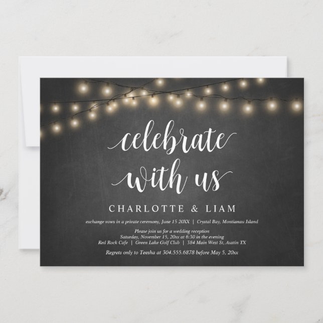 Invitation Célébrez avec nous, String Light, Mariage Elopemen (Devant)