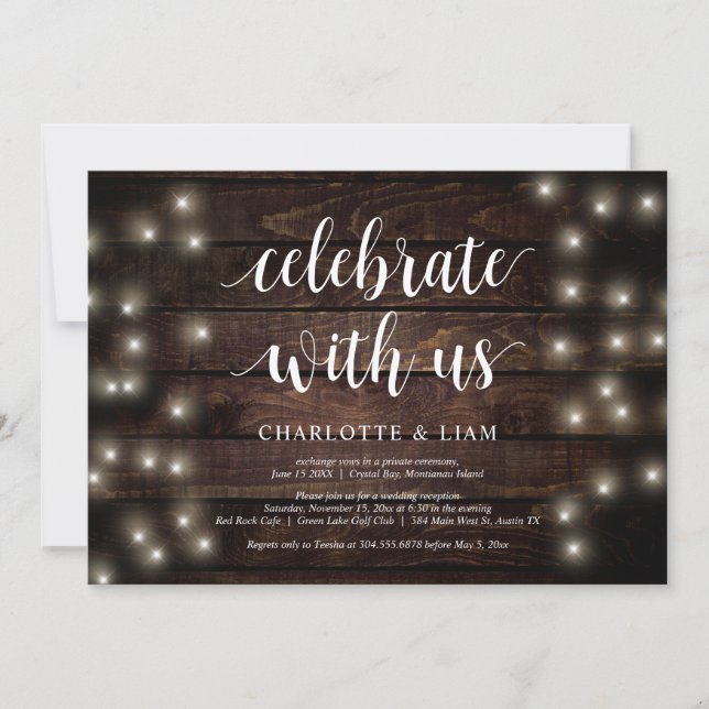 Invitation Célébrez avec nous, String Light, Mariage Elopemen (Devant)