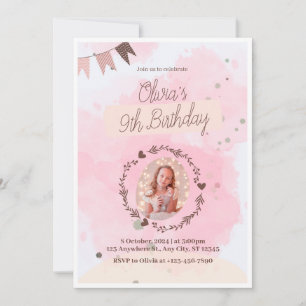 Invitation Célébrez en style ! Aquarelle rose mignonne 9e ois