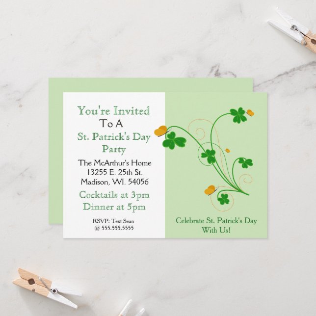 Invitation Célébrez la Saint Patrick avec nous!" Invita (Devant/Arrière en situation)