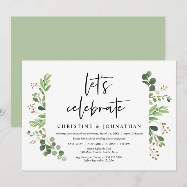 Invitation Célébrons, Dîner de Mariage Intime (Devant / Derrière)