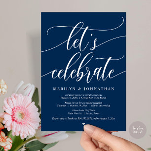 Invitation Célébrons la Fête de Mariage en Fuite, Bleu Marine