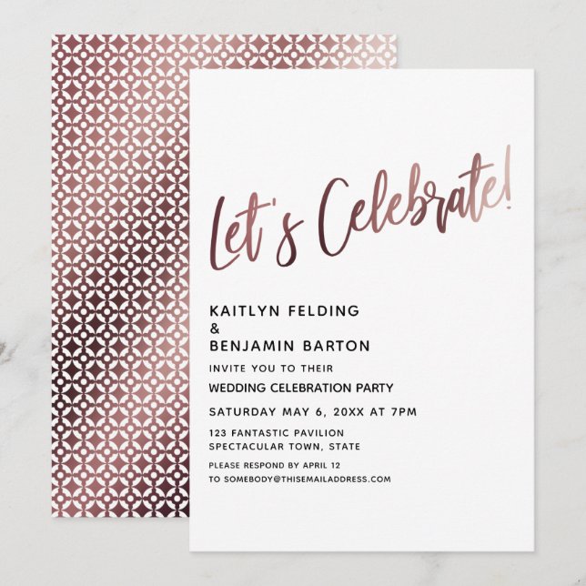 Invitation Célébrons la réception de mariage Rose Gold (Devant / Derrière)