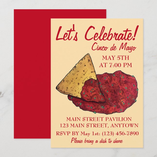 Invitation Célébrons la salsa de cinco de Mayo Fiesta Chips (Devant / Derrière)