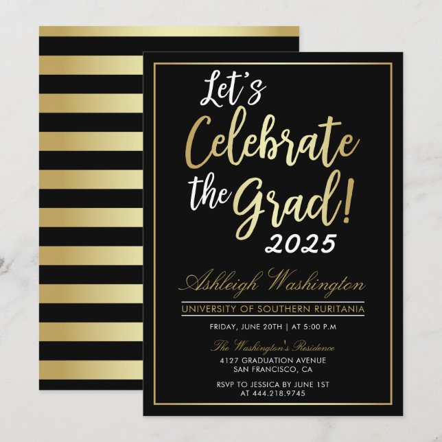 Invitation Célébrons l'Âme ! | Gold Black Graduation (Devant / Derrière)