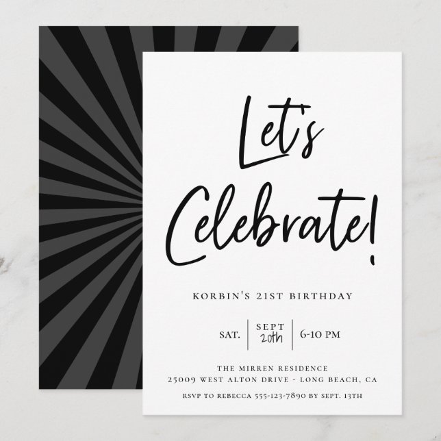 Invitation Célébrons l'anniversaire du script noir moderne (Devant / Derrière)