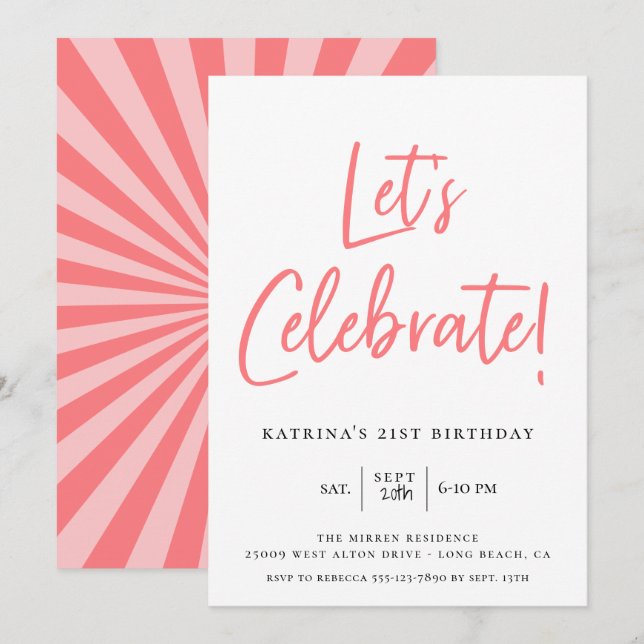 Invitation Célébrons l'anniversaire du script rose moderne (Devant / Derrière)