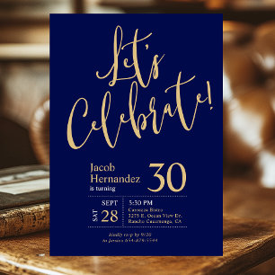 Invitation Célébrons le bleu marine Or Photo 30e anniversaire