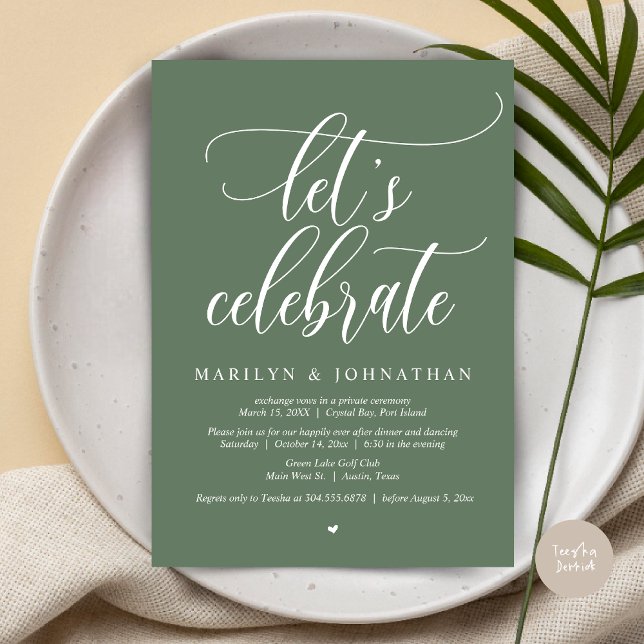 Invitation Célébrons le Mariage Elopement Dîner Dancing (Let's Celebrate Wedding Elopement Dinner Party Lunch BrunchDancing Invitation Card PDF, Sage Green)