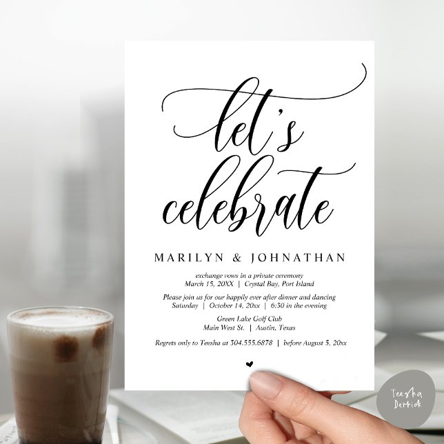 Invitation Célébrons le Mariage Elopement Dîner Dancing (Let's Celebrate Wedding Elopement Dinner Party Lunch BrunchDancing Invitation Card PDF, Black White)