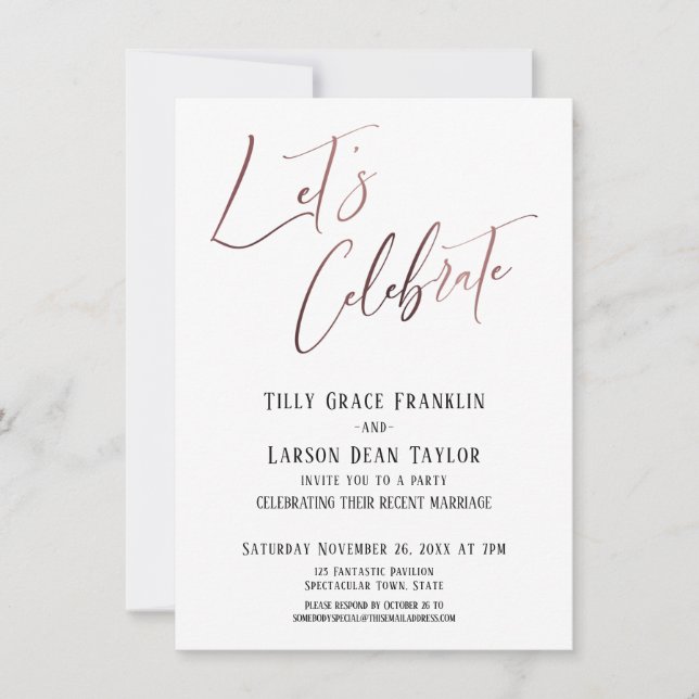 Invitation Célébrons l'élégant mariage Rose Gold (Devant)