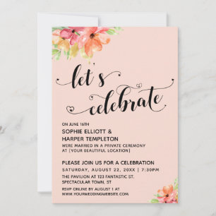 Invitation Célébrons les coeurs Script Florals Blush Rose